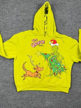 Dr. Seuss The Grinch Women's Hoodie Size L Lime Green Fur Lined Hood Christmas